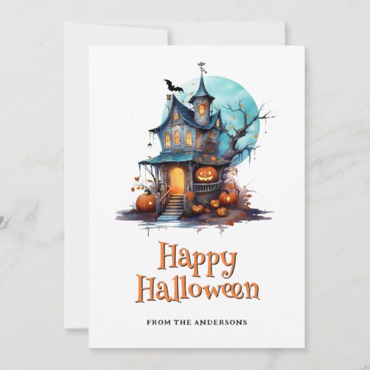 ハウススケルトン幽霊のよく出る幽霊こうもりハロウィンカード シーズンカード (正面)