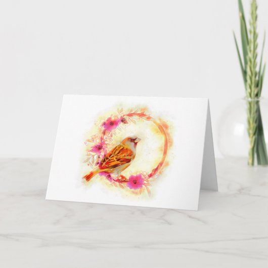 ハウススパロー&フラワーウレイス絵画ウォーターカラーズ シーズンカード (正面)