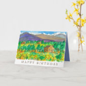 ハウスデザートマウンテンズウォーターカラーハッピーバースデー カード (黄色い花)