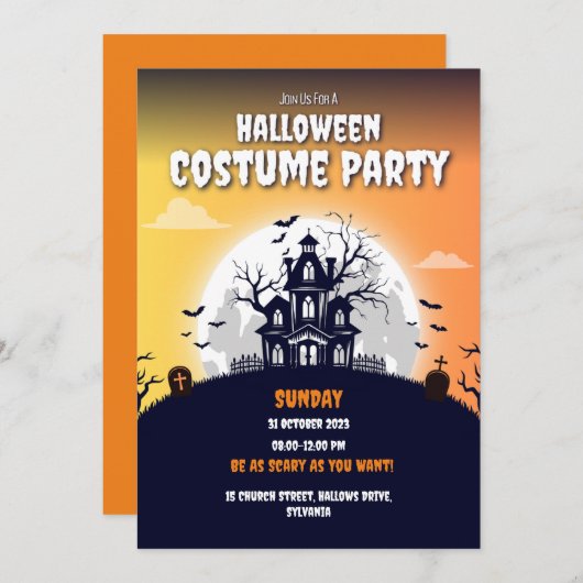 ハウスハロウィン幽霊のよく出るの衣装パーティの招待状 案内状 (正面/裏面)