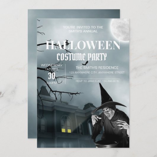 ハウスハロウィン幽霊のよく出るコスチュームパーティー招待状 招待状 (正面/裏面)