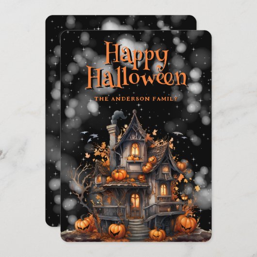 ハウスパンプキ幽霊のよく出るンスこうもりハッピーハローウィンカード シーズンカード (正面/裏面)