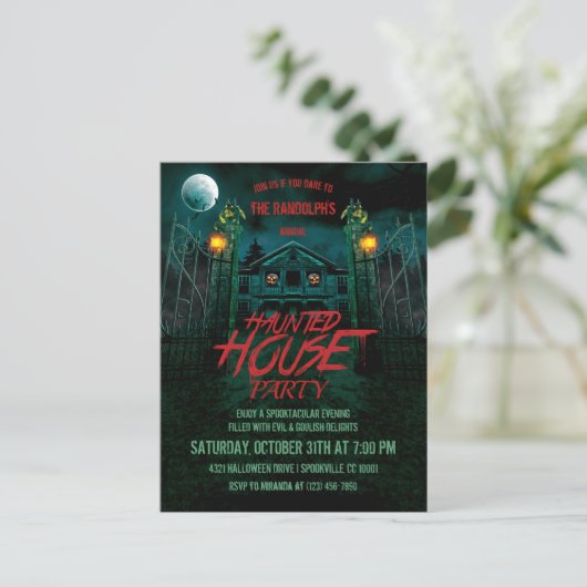 ハウスパンプキ幽霊のよく出るンスハローウィンパーティ招待状 ポストカード (スタンド正面)