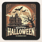 ハウスパンプキ幽霊のよく出るンズホラー不気味ハロウィーン スクエアペーパーコースター (正面)