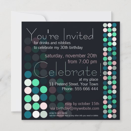 ハウスパーティーライトスタイリッシュ誕生日招待状 招待状 (裏面)