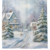 ハウスビクトリアンウィンターシーンスノー シャワーカーテン (正面)