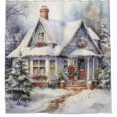 ハウスビクトリアンウィンターシーンスノー シャワーカーテン (正面)