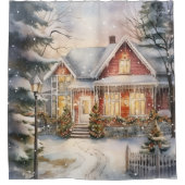 ハウスビクトリアンウィンターシーンスノー シャワーカーテン (正面)