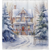 ハウスビクトリアンウィンターシーンスノー シャワーカーテン (正面)