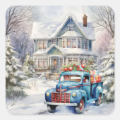 ハウスビクトリアンヴィンテージブルートラッククリスマスギフト スクエアシール (正面)