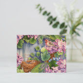 ハウスフィンチペアネストインリースウォーターカラーアート ポストカード (スタンド正面)