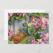 ハウスフィンチペアネストインリースウォーターカラーアート ポストカード (正面/裏面)