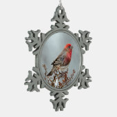 ハウスフィンチin雪 – オリジナル写真 スノーフレークピューターオーナメント (左)