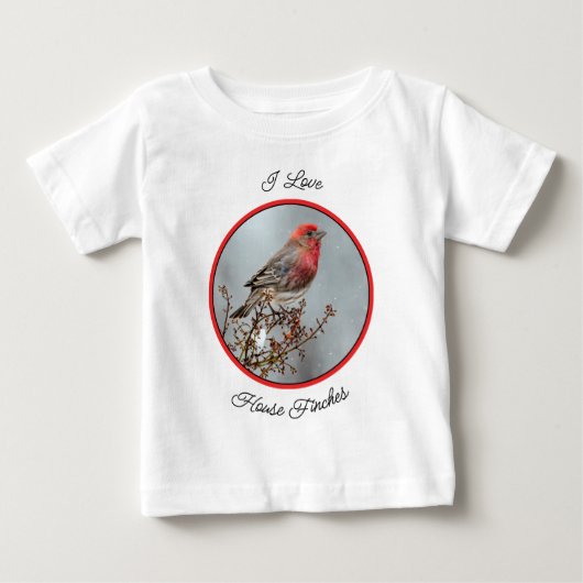 ハウスフィンチin雪 – オリジナル写真 ベビーTシャツ (正面)