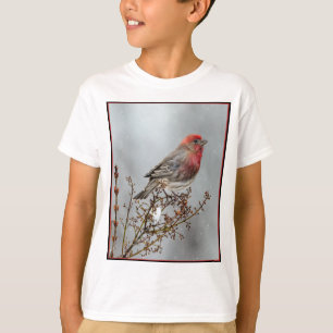 ハウスフィンチin雪 – オリジナル写真 tシャツ