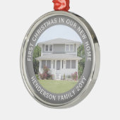 ハウスフォトファーストクリスマスニューホーム名&年灰色 メタルオーナメント (左)