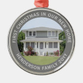 ハウスフォトファーストクリスマスニューホーム名&年灰色 メタルオーナメント (正面)