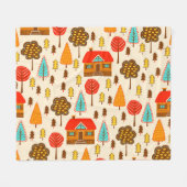 ハウスフォレストヴィンテージシームレスパターン フリースブランケット (正面(横))