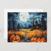 ハウスフル幽霊のよく出るムーンこうもりパンプキンハロウィーン シーズンポストカード (正面/裏面)