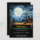 ハウスフル幽霊のよく出るムーンこうもりブラックハロウィーン 招待状 (正面/裏面)