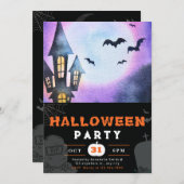 ハウスフル幽霊のよく出るムーンこうもりブラックハロウィーン 招待状 (正面/裏面)