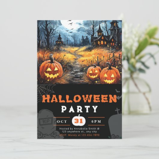 ハウスフル幽霊のよく出るムーンとこうもりブラックハロウィーン 招待状 (スタンド正面)