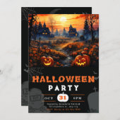 ハウスフル幽霊のよく出るムーンパンプキンズブラックハロウィーン 招待状 (正面/裏面)