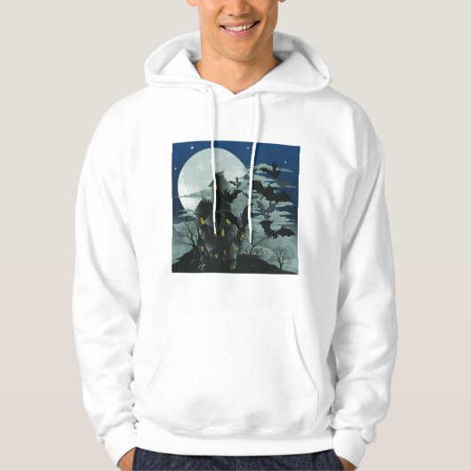 ハウスフル幽霊のよく出るムーンメンズフード付きスウェットシャツ パーカ (正面)