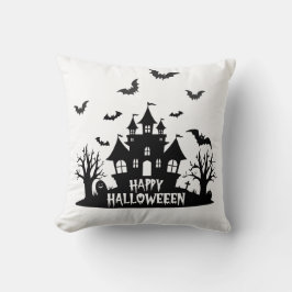 ハウスブ幽霊のよく出るラック&ホワイトハッピーハローウィン クッション