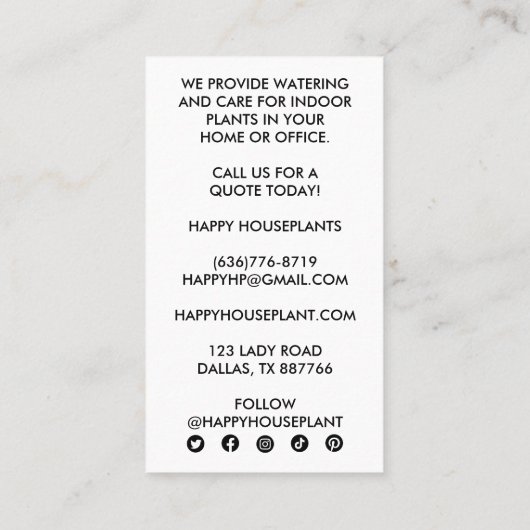 ハウスプラントカラテア祈りの言葉プラントガーデニングソーシャル 名刺 (裏面)