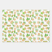 ハウスプラントサボテンのホワイトラッピング紙シート ラッピングペーパーシート (正面)