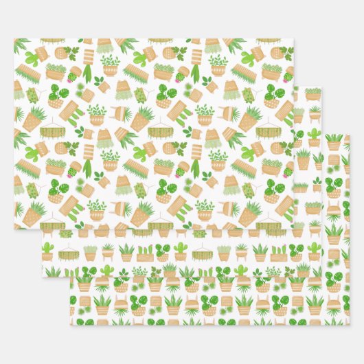 ハウスプラントサボテンのホワイトラッピング紙シート ラッピングペーパーシート (セット)
