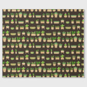 ハウスプラントサボテンonダークブラウン包装紙 ラッピングペーパー (フラット)