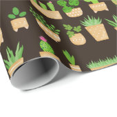 ハウスプラントサボテンonダークブラウン包装紙 ラッピングペーパー (ロールコーナー)