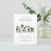 ハウスプラント水の色の棚の新しい住宅移動 案内ポストカード (スタンド正面)