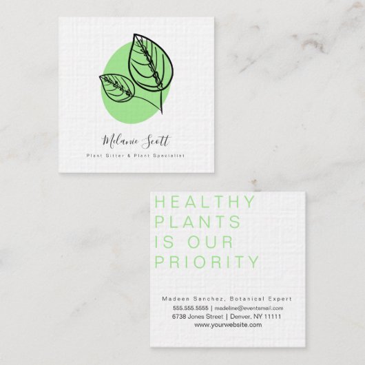 ハウスプラント祈りの言葉植物専門植物学者 スクエア名刺 (正面/裏面)