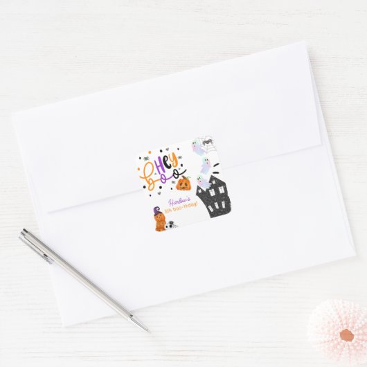 ハウスヘイ幽霊のよく出るブーパープルハロウィーン誕生日 スクエアシール (封筒)