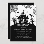 ハウスホラー幽霊のよく出るブラック&ホワイトハローウィンパーティ 招待状 (正面/裏面)