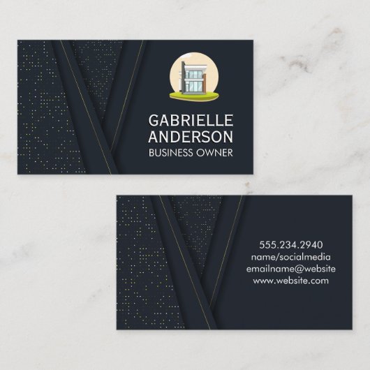 ハウスモダン建物アイコン 名刺 (正面/裏面)