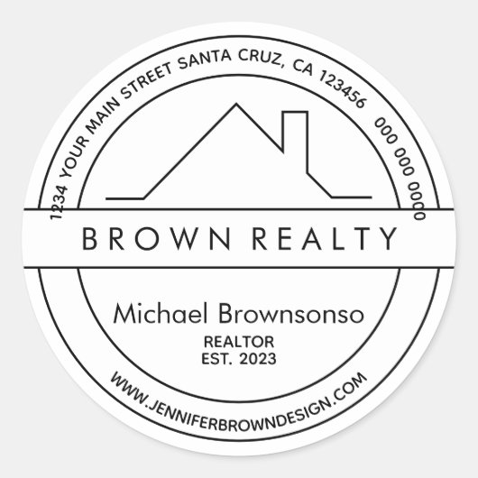 ハウスルーフシンプルロゴ実在エステートエージェント ラウンドシール (正面)