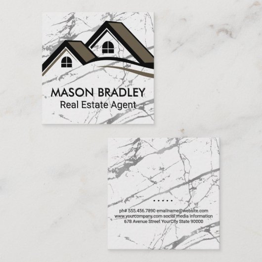 ハウスルーフトップ実在エテート | 大理石 スクエア名刺 (正面/裏面)