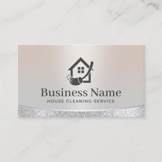 ハウスロゴホームクリーニング&メイドサービスシルバー 名刺 (正面)