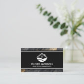 ハウスロゴ |大理石ダークグレー金ゴールド 名刺 (スタンド正面)