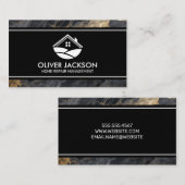 ハウスロゴ |大理石ダークグレー金ゴールド 名刺 (正面/裏面)