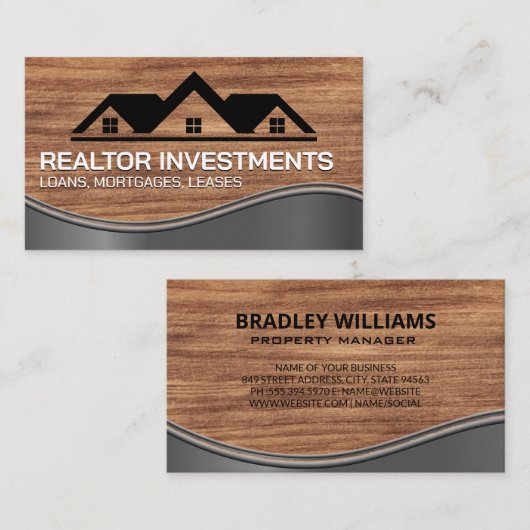 ハウスロゴ |木目メタル 名刺 (正面/裏面)
