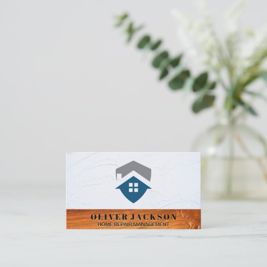 ハウスロゴ |木製の広さの背景 名刺 (スタンド正面)