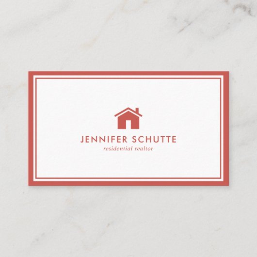 ハウスロミニマルゴレッド&ホワイトプレイド不動産仲介業者 名刺 (正面)