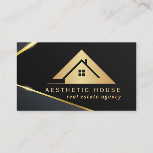 ハウスロ実在ゴエステートネイビー&金ゴールド不動産仲介業者 名刺 (正面)