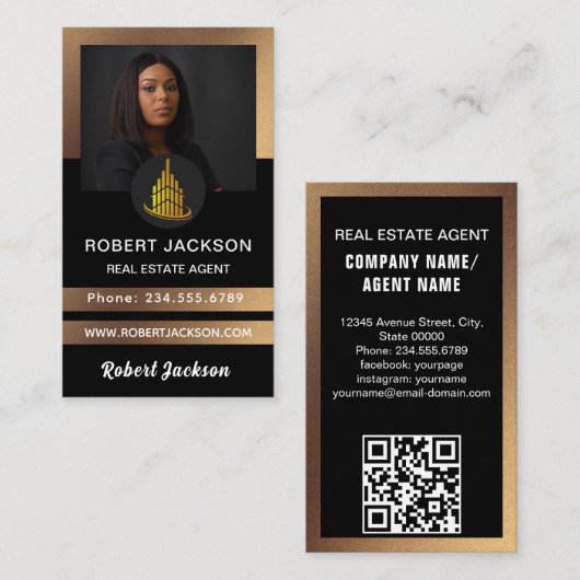 ハウスロ実在ゴエステートブラック&金ゴールド不動産仲介業者写真 名刺 (正面/裏面)