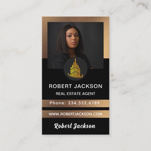ハウスロ実在ゴエステートブラック&金ゴールド不動産仲介業者写真 名刺 (正面)